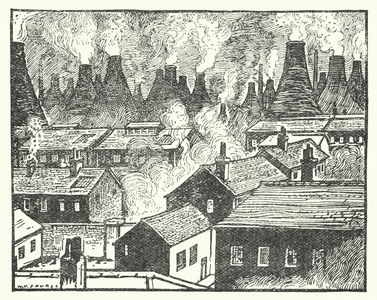 The Potteries by Night (colour litho)