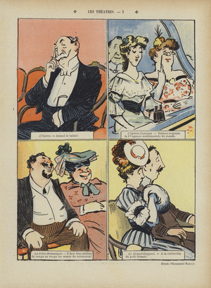 Theatres. Illustration for Le Rire (colour litho)