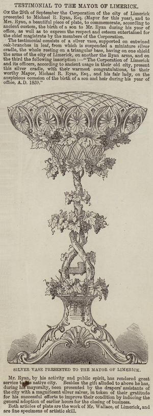 Silver Vase presented to the Mayor of Limerick (engraving)