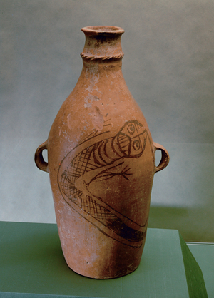 Snake with feet painted in black on a red earthenware amphora