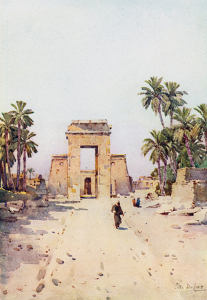 The Gateway of Euergetes, Karnak (colour litho)