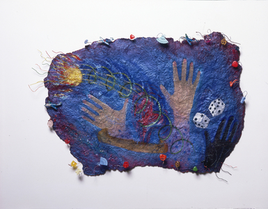 Ball of Fire, 1985 (paint, pastel, wire, plastic, metal, glitter & sequins on papier-mâché, on gauze)