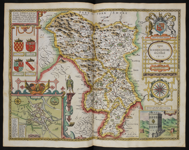 Darbieshire described, 1610'. A map of the county of Derbyshire.