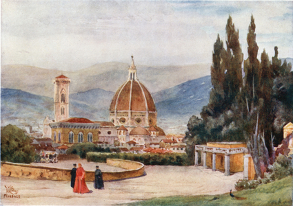 Florence. The Duomo, from the Boboli Gardens (colour litho)