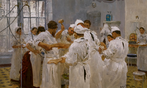 SURGEON EVGUÉNY PAVLOV IN THE OPERATING ROOM, 1888 (oil on cardboard)