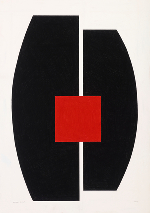 Red Square on Black, 2021 (enamel on card)