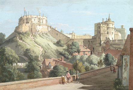 Windsor Castle; the Round Tower, Royal Court and Devil's Tower from the Black Rod, c.1767 (watercolour & gouache over pencil on paper)
