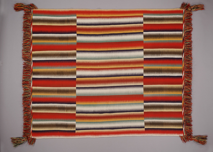 Eye-dazzler blanket, c.1880-1900 (cotton (warp) and wool (weft, germantown commercial wool yarn))
