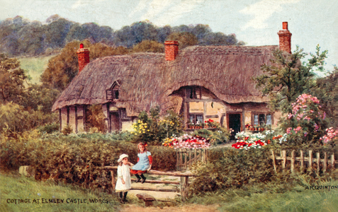 Cottage at Elmley Castle, Worcestershire (colour litho)