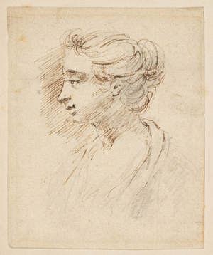 Portrait head of a woman, 18th century (graphite, pen & ink (brown) on laid paper)