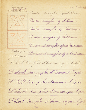 Elementary course: equilateral triangles, sentences, c.1880-90 (print)