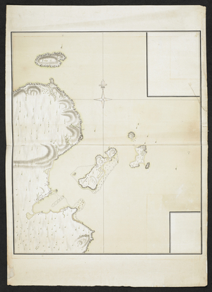 Chart of a coastline and islands.