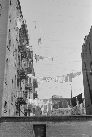 Laundry near the intersection of 1st Avenue and 61st Street, New York City, 1938 (b/w photo)