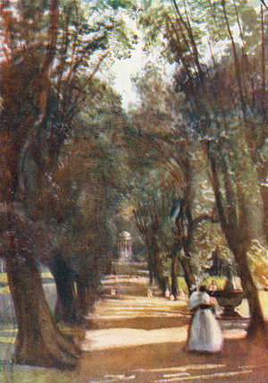 Rome: Ilex Avenue in the Villa Borghese (colour litho)