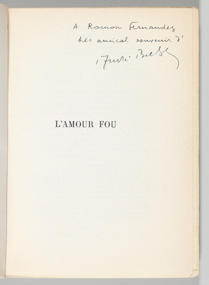 Half-title of 'l'Amour Fou', 1937 (print & pen and ink on paper)