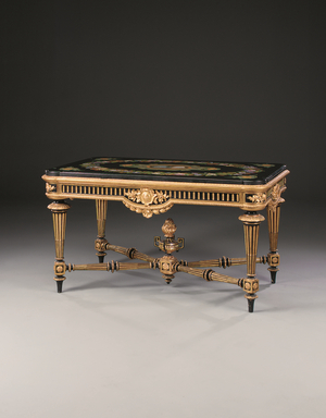 A Roman Micro-mosaic and parcel-gilt black-painted centre table, c.1850