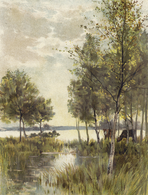 An Autumn Evening (colour litho)