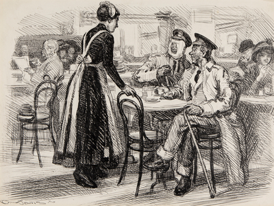 WWI cartoon, probably for Punch, 1916 (pen an ink on paper)