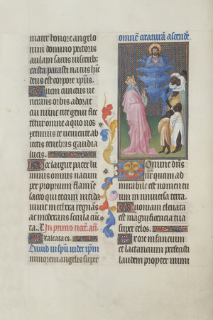 Ms 65/1284 fol. 27, David proclaiming the glory of God, from the Très Riches Heures du Duc de Berry (vellum)