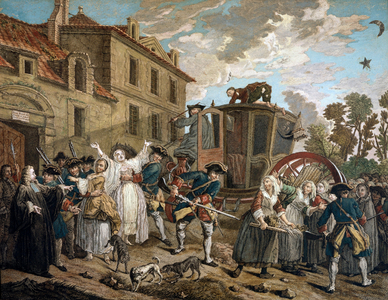 Prostitutes arrested by the police, 1758, engraving by Duflos after Jeaurat