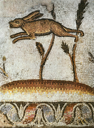 A jumping hare, from the floor of a villa