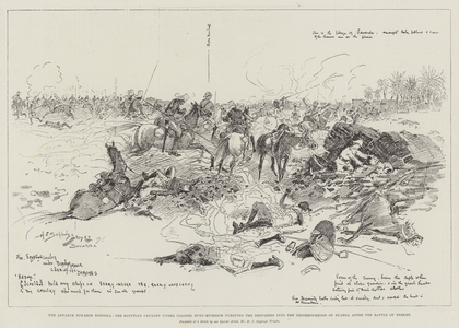 The Advance towards Dongola, the Egyptian Cavalry under Colonel Burn-Murdoch pursuing the Dervishes into the Neighbourhood of Suarda after the Battle of Ferket (litho)