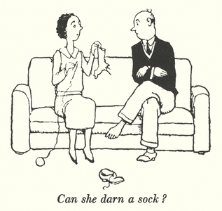 Can she darn a sock? (litho)