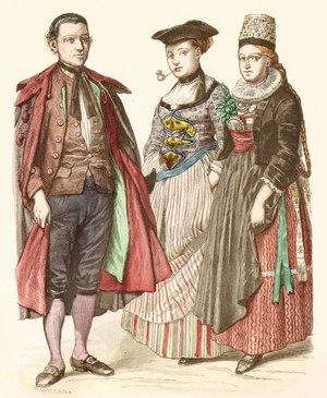 Fashion in Switzerland, 18th century (copper plate print)