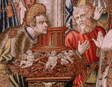 Flemish tapestry. Series The Honours; Nobility (La Nobleza). Fourth tapestry in the series. Model Cartoonists from the circle of Bernard van Orley and Jan Gossaert (Mabuse). Manufacture Pieter van Aelst, Brussels. Ca 1550. Fabric Gold, silver, silk and wool.