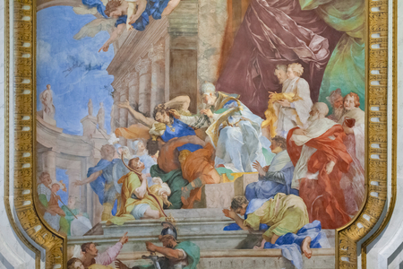 The miracle of the chains in the center of the coffered, detail, 1706 (fresco)