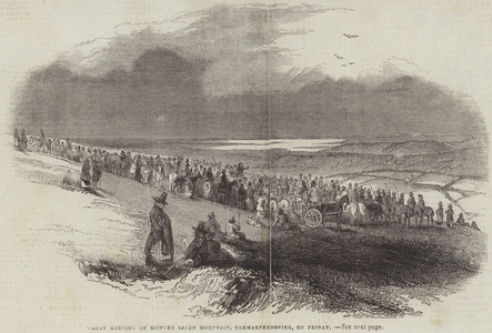 Great Meeting on Mynydd Seine Mountain, Carmarthenshire, on Friday (engraving)