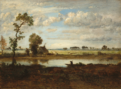 Landscape with Boatman, c.1860 (oil on wood)