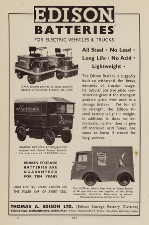 Advertisement regarding Battery-Electric Vehicles, 1943 (b/w photo)