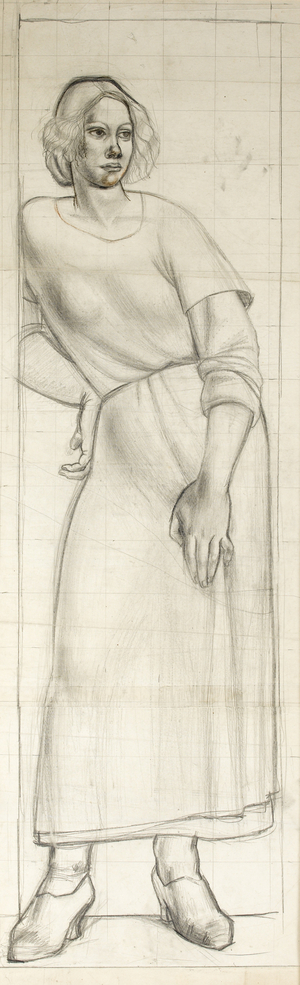 Woman leaning against a wall (pencil on paper)