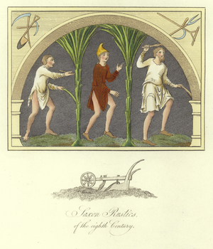 Saxon rustics of the 8th Century (coloured engraving)