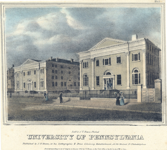University of Pennsylvania, printed by John T. Bowen (c.1801-1856), 1848 (hand-coloured litho)

