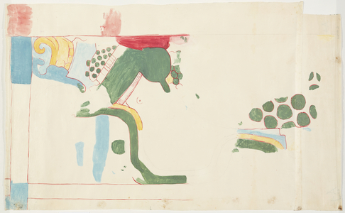 Tracing of a wall painting from the Upper Temple of the Jaguars, Chichen Itza, Mexico
 (w/c, bodycolour, graphite)