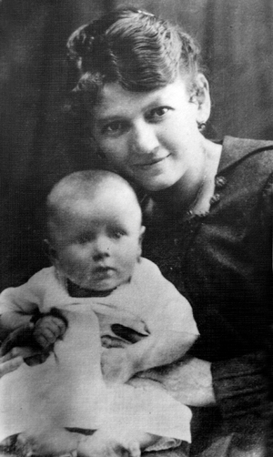 Karol Wojtyla with his mother Emilia Wojtyla, Wadowice, Poland, 1920 (b/w  photo)