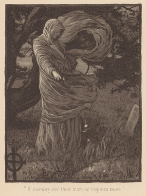 Gray’s Elegy: "If memory o'er their tomb no trophies raise" (litho)