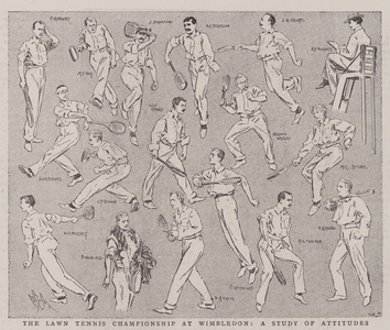 The Lawn Tennis Championship at Wimbledon, a Study of Attitudes (engraving)