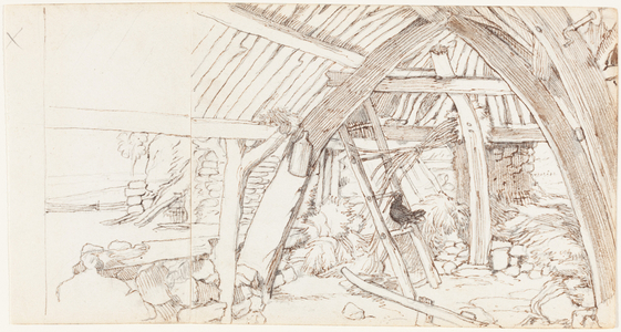 The Barn (pen and brown ink over graphite on two joined sheets of wove paper)