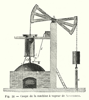 Coupe de la machine a vapeur de Newcomen (engraving)