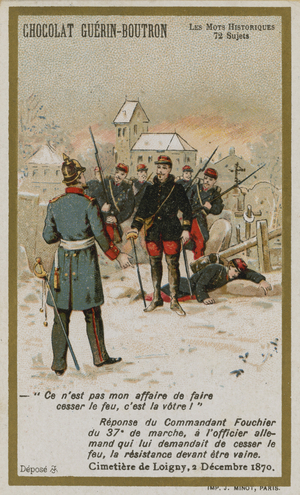 Chocolat Guerin-Boutron trade card, Historic Words series (chromolitho)