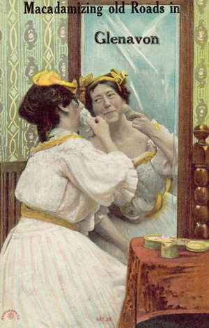 Woman putting on make up (colour photo)