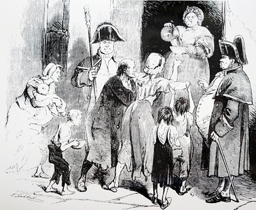 A charity dinner being served to the poor of London. 1843 (engraving)