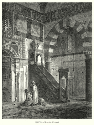 Interior of the Mosque of Amir Altinbugha al-Maridani, Cairo, Egypt (litho)