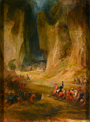 Trukkee, 28th February 1845, an incident during Sir Charles Napiers Hill campaign in Baluchistan, 1845 (oil on board)
