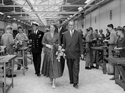 Princess Beatrix of Netherlands (future queen) with her father prince Bernhard of Holland during a visit in the Flushing naval college on September 5, 1955