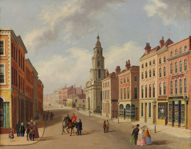 St Nicholas Church and Foregate Street, Worcester, c.1850 (oil on canvas)