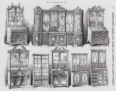 Heppelwhite Bookcases, Bookcase Cabinets and Cabinet Bureau (litho)